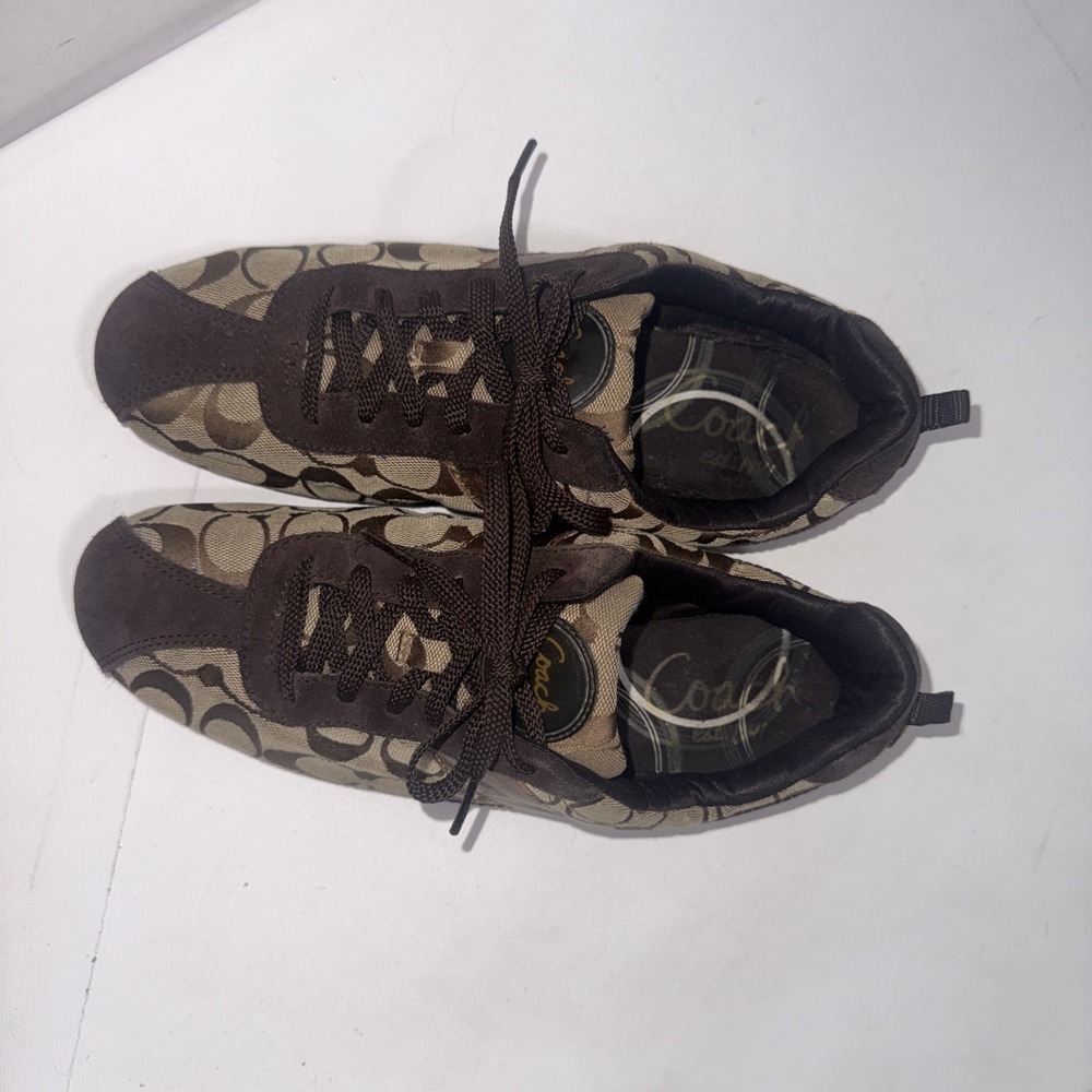 Coach Signature C Logo Canvas Brown Classic Patent Leather Sneakers Women's 9.5 - Picture 2 of 13